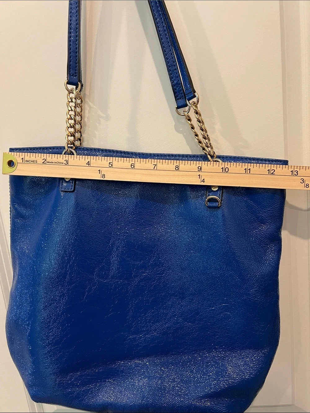 Michael Kors Cobalt Blue Leather Tote with Gold Chain Straps